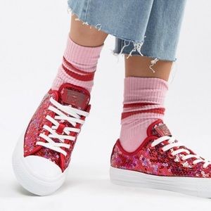 Converse Chuck Taylor All Star Sequin Low Top Sneakers Red Cherry 🍒 Limited Ed